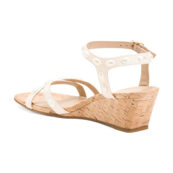 STUART WEITZMAN Made In Spain Leather Pearlita 50 Wedge Sandals - Picture 2 of 3